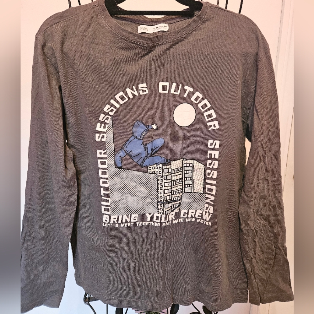 Zara Charcoal Outdoor Graphic Long Sleeve Tee